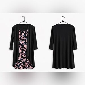 Rachel Rachel Floral Shift Dress w/ Attached Open Cardigan Size Large